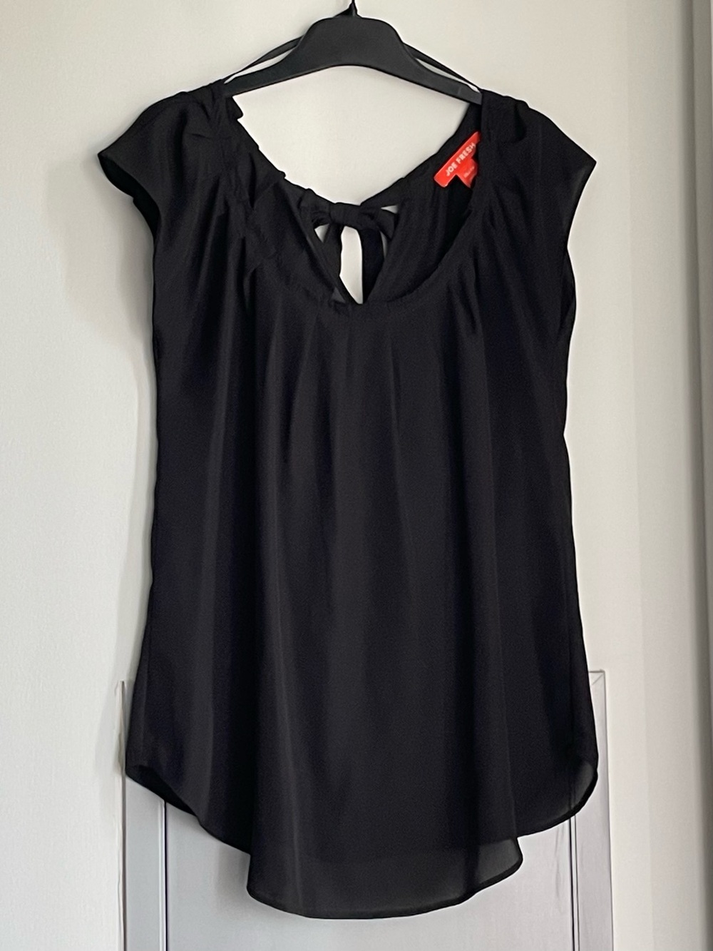 JOE FRESH Black Blouse with Cap-Sleeve Tie-Back